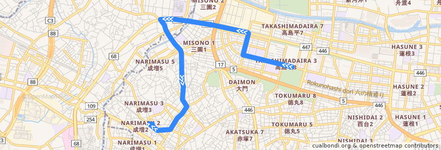 Mapa del recorrido 高01-2 de la línea  en Itabashi.