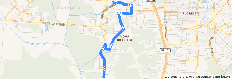 Mapa del recorrido Jativoca via Loteamento Bubi de la línea  en Joinville.