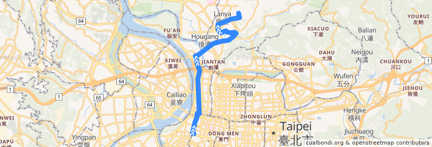 Mapa del recorrido 臺北市 206 天母-中華路 (返程) de la línea  en 臺北市.