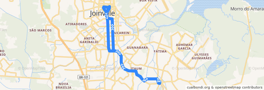 Mapa del recorrido Itaum/Centro via Anitápolis de la línea  en 조인빌리.