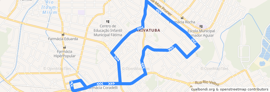 Mapa del recorrido Jarivatuba de la línea  en Joinville.