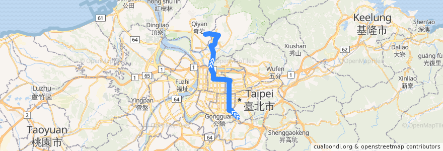 Mapa del recorrido 臺北市 敦化幹線 麟光新村-榮總 (往程) de la línea  en Taipei.