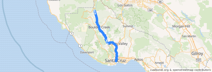 Mapa del recorrido SCMTD 35: San Lorenzo Park => Mountain Store => Highlands Park => Santa Cruz (weekday mornings) de la línea  en Santa Cruz County.