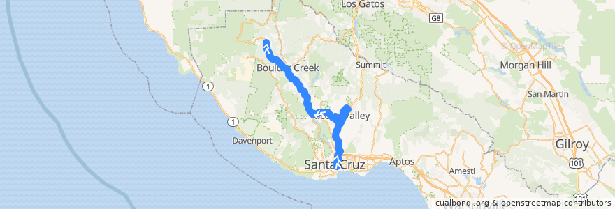 Mapa del recorrido SCMTD 35A: Santa Cruz => Highlands Park => Country Club de la línea  en مقاطعة سانتا كروز.