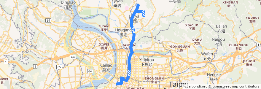 Mapa del recorrido 臺北市 中山幹線 天母-衡陽路 (往程) de la línea  en Taipei.