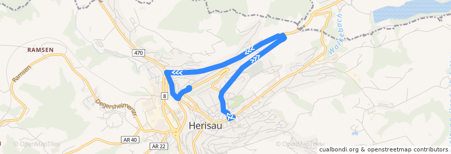 Mapa del recorrido Bus 173: Herisau, Spital/Migros => Bahnhof de la línea  en Herisau.