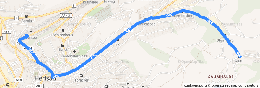 Mapa del recorrido Bus 172: Herisau, Saum => Bahnhof de la línea  en Herisau.