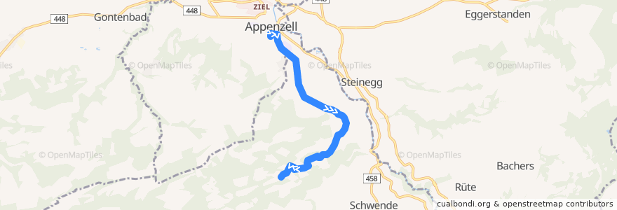 Mapa del recorrido Publicar Appenzell 193, Appenzell => Sonnenhalb de la línea  en Schwende-Rüte.