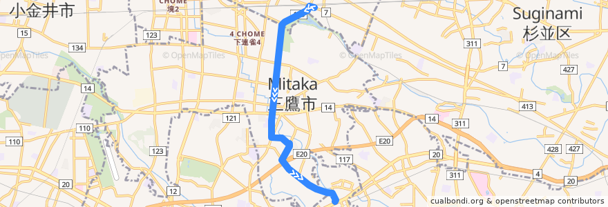 Mapa del recorrido Bus 吉03 吉祥寺駅 -> 仙川 de la línea  en 東京都.