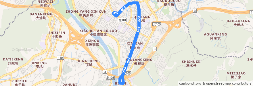 Mapa del recorrido 耕莘醫院捷運免費接駁專車 de la línea  en 新店區.