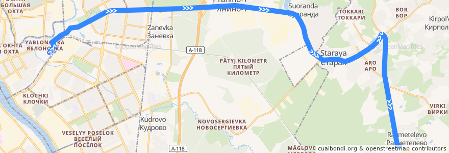 Mapa del recorrido Автобус № 533: станция метро "Ладожская" => Разметелево de la línea  en Oblast Leningrad.