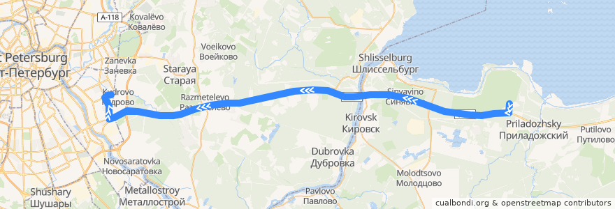 Mapa del recorrido Автобус № 469: садоводство "Восход - 1" => Санкт-Петербург, река Оккервиль de la línea  en Óblast de Leningrado.