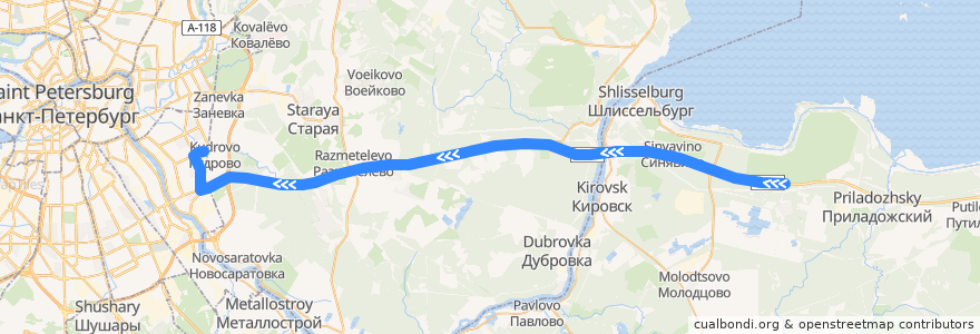 Mapa del recorrido Автобус № 467: Мурманское шоссе, 53-й километр => Санкт-Петербург, река Оккервиль de la línea  en Oblast' di Leningrado.