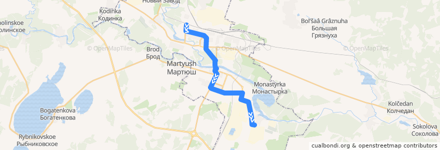 Mapa del recorrido Автобус 14: Городская больница №2 – п. Чкалова de la línea  en городской округ Каменск-Уральский.