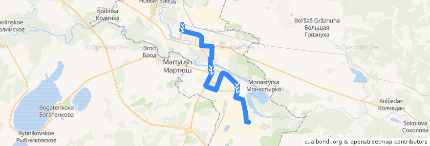 Mapa del recorrido Автобус 5: Московская – п. Чкалова de la línea  en городской округ Каменск-Уральский.