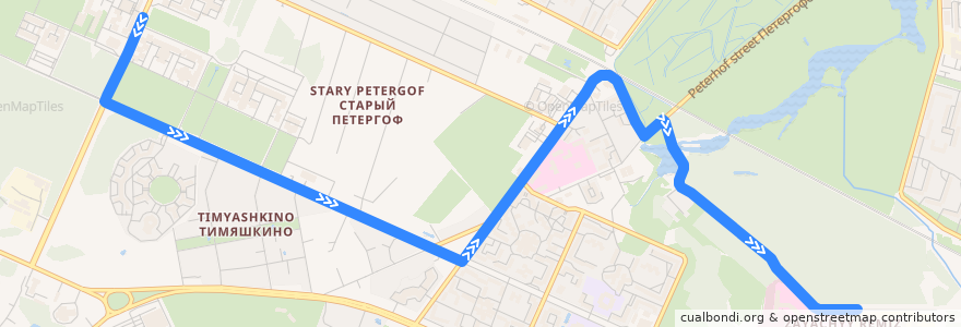 Mapa del recorrido Автобус № 358: Университет => Заячий Ремиз de la línea  en Петергоф.