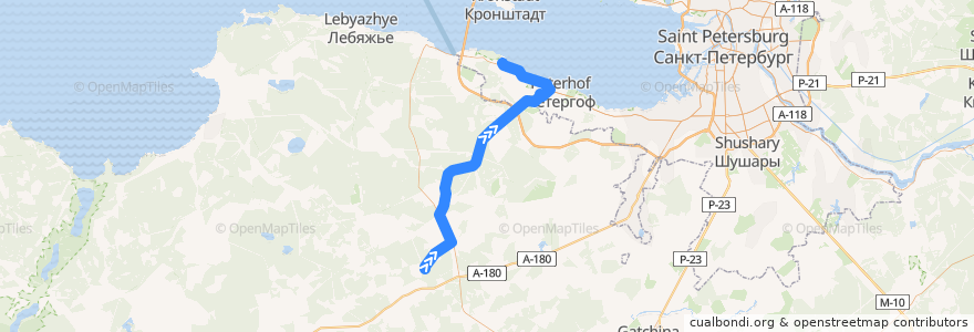 Mapa del recorrido Автобус № 683: Клясино => Ломоносов, вокзал de la línea  en Oblast Leningrad.