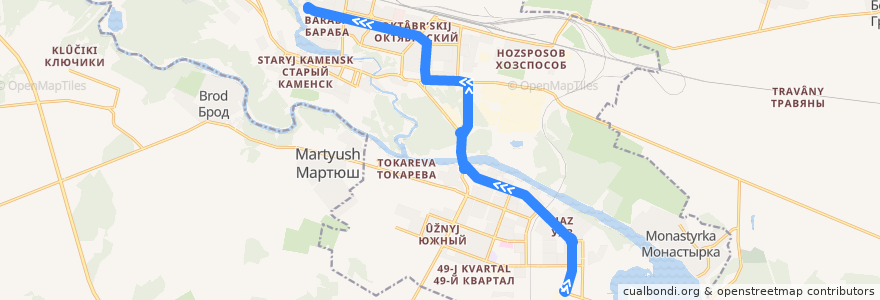 Mapa del recorrido Автобус 19: Заводоуправление УАЗа – Городская больница №7 de la línea  en городской округ Каменск-Уральский.