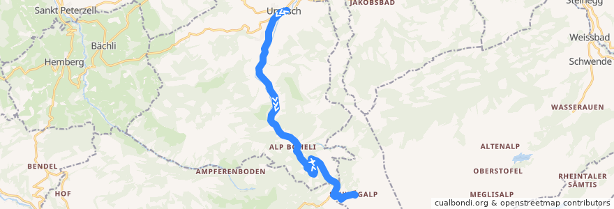 Mapa del recorrido Bus 791: Urnäsch => Schwägalp de la línea  en Urnäsch.