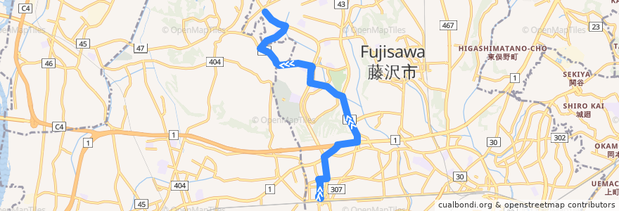 Mapa del recorrido 辻28:辻堂駅北口=>湘南ライフタウン de la línea  en Kanagawa Prefecture.