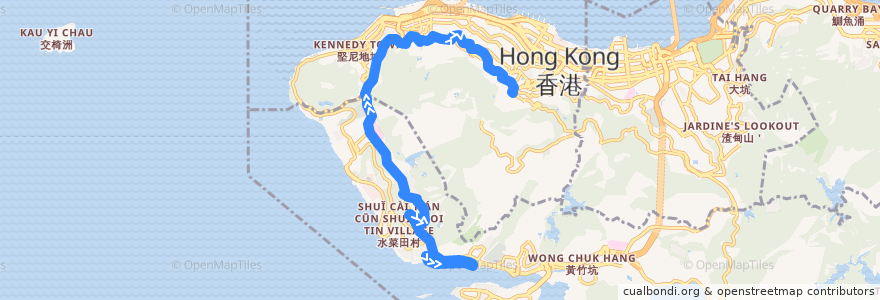 Mapa del recorrido Bus 40P (Wah Kwai Estate - Robinson Road) de la línea  en Hong Kong Island.