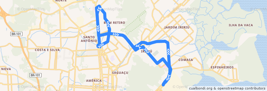 Mapa del recorrido Norte/Iririú/Tupy de la línea  en Joinville.