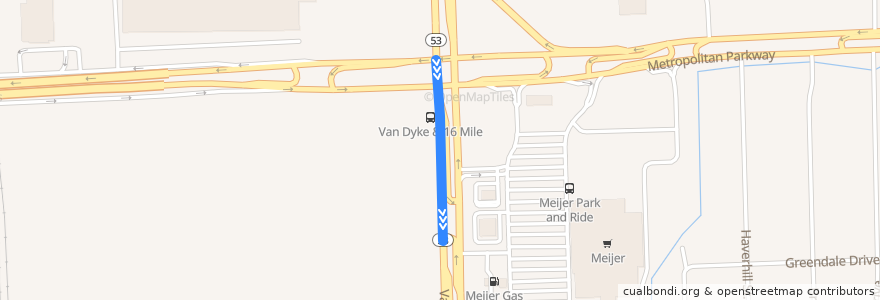 Mapa del recorrido Bus 510 [SB part 3C]: Van Dyke & 16 Mile: Meijer bypass de la línea  en Sterling Heights.