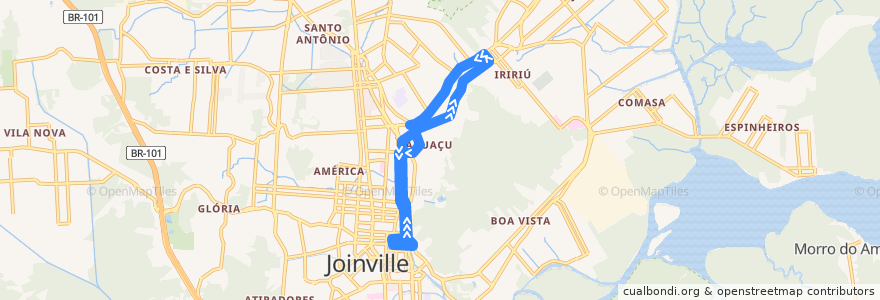 Mapa del recorrido Iririú/Centro de la línea  en Joinville.