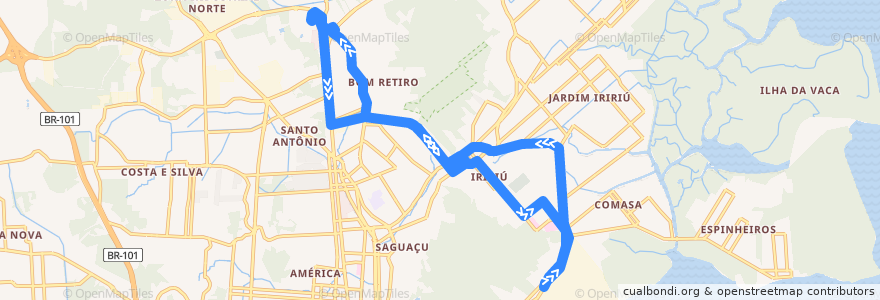 Mapa del recorrido Campus/Iririú/Tupy de la línea  en ジョインヴィレ.