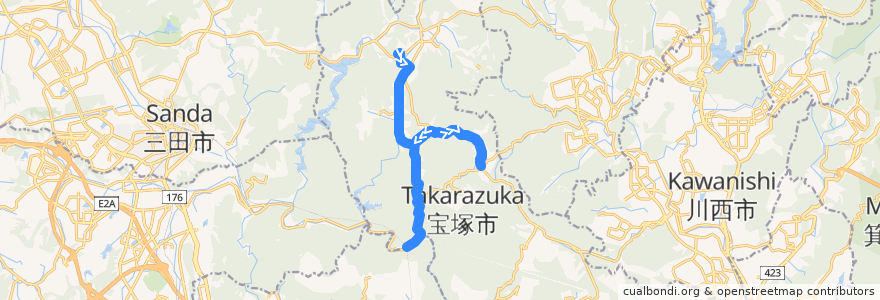 Mapa del recorrido 17: 西谷小学校前→JR武田尾 de la línea  en Takarazuka.