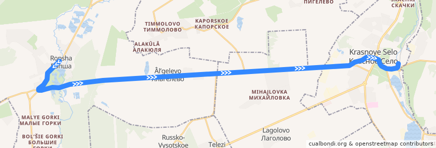 Mapa del recorrido Автобус № 443: Ропша => ж/д станция Красное село de la línea  en Ломоносовский район.