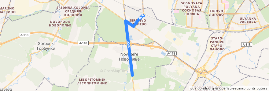 Mapa del recorrido Автобус № 488: ж/д станция Сергиево => садоводство "Кировец" de la línea  en Oblast Leningrad.