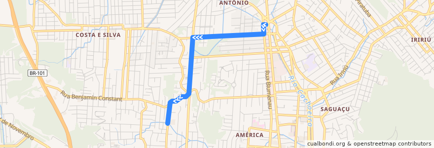 Mapa del recorrido Anhanguera/Norte de la línea  en Joinville.