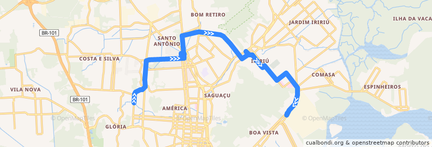 Mapa del recorrido Anhanguera/Norte/Tupy de la línea  en Joinville.