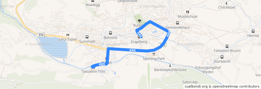 Mapa del recorrido Bus 1: Talstation Titlis => Bahnhof ZB de la línea  en Engelberg.