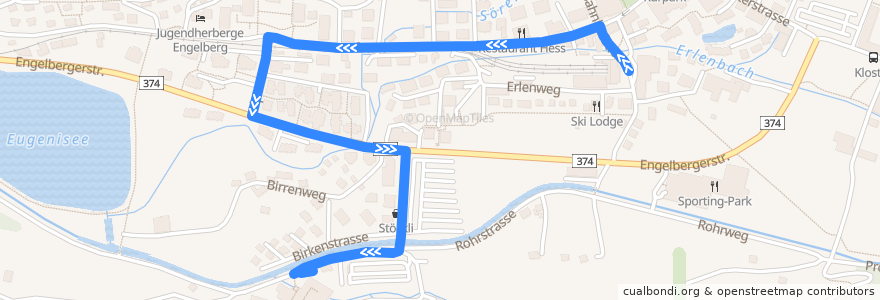 Mapa del recorrido Bus 7: Bahnhof ZB => Talstation Titlis de la línea  en Engelberg.