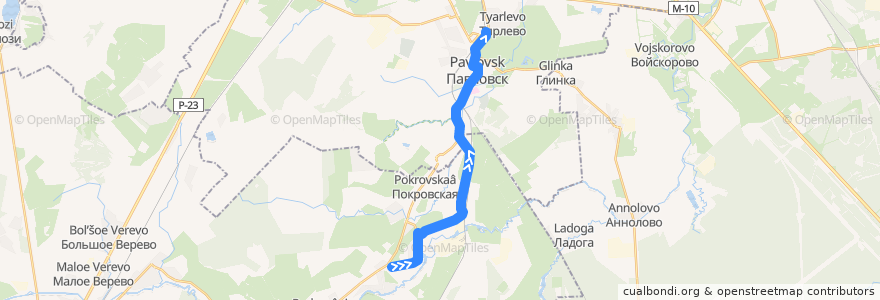 Mapa del recorrido Автобус № 528: Коммунар => Павловск, вокзал de la línea  en Oblast de Léningrad.