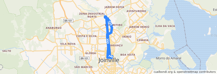 Mapa del recorrido Centro/Campus de la línea  en Joinville.