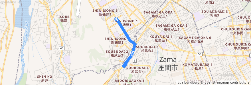 Mapa del recorrido 相武台02系統 de la línea  en Zama.