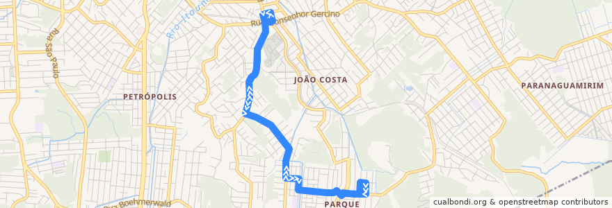 Mapa del recorrido Constantino Oliveira Borges de la línea  en Joinville.