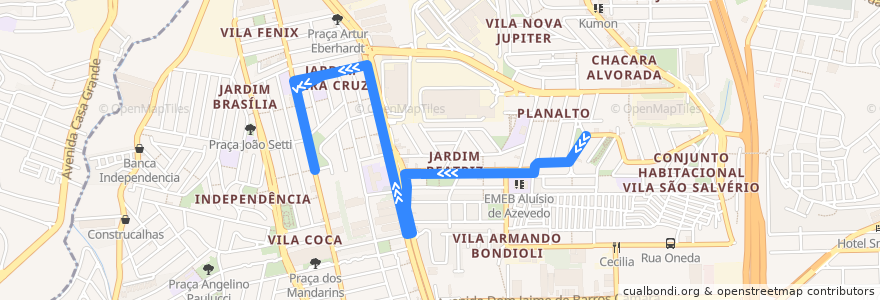 Mapa del recorrido 154:Jardim Nazareth => Terminal Sacomã de la línea  en São Bernardo do Campo.