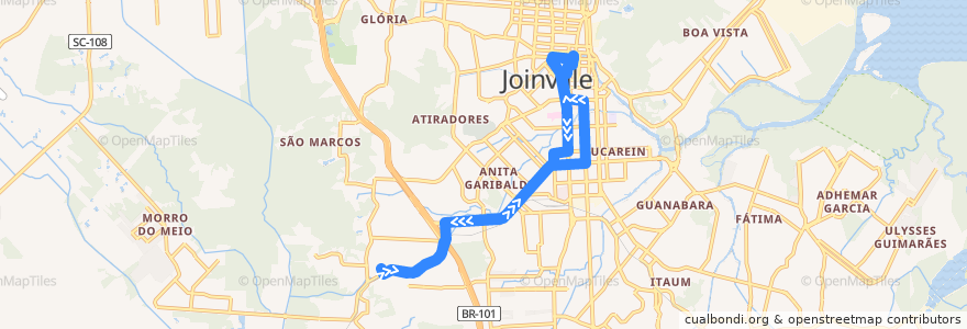 Mapa del recorrido Nova Brasília/Centro de la línea  en ジョインヴィレ.