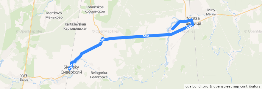 Mapa del recorrido Автобус № 503: Сиверский => Вырица de la línea  en Gatchinsky District.
