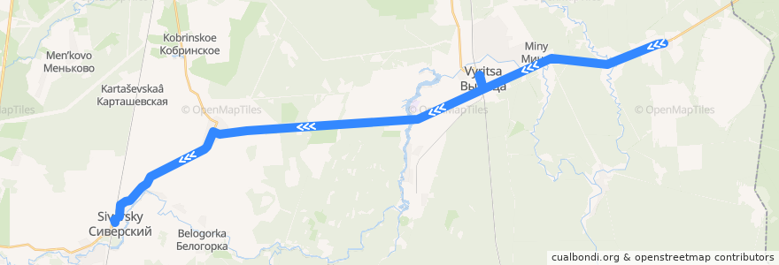 Mapa del recorrido Автобус № 504: Каушта => Сиверский de la línea  en Вырицкое городское поселение.