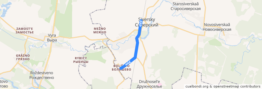 Mapa del recorrido Автобус № 507А: Сиверский => Большево de la línea  en Сиверское городское поселение.