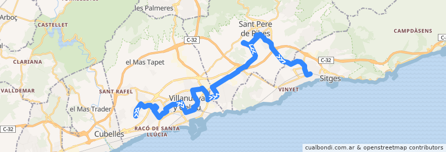 Mapa del recorrido Vilanova (Fondo Somella) - Sitges de la línea  en Garraf.