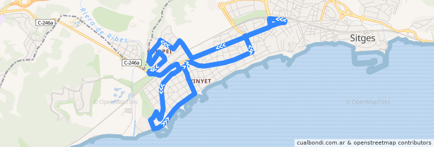 Mapa del recorrido Línia 2: Can Pei - Terramar de la línea  en Sitges.