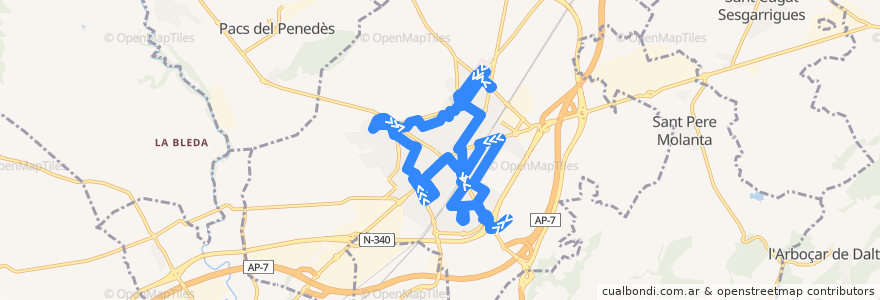 Mapa del recorrido L1 de la línea  en Vilafranca del Penedès.