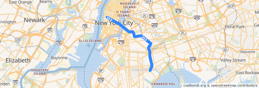 Mapa del recorrido NYCS - L Train: 8th Avenue → Canarsie–Rockaway Parkway de la línea  en Нью-Йорк.