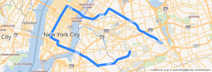Mapa del recorrido NYCS - M Train: Forest Hills–71st Avenue → Middle Village–Metropolitan Avenue de la línea  en Nueva York.